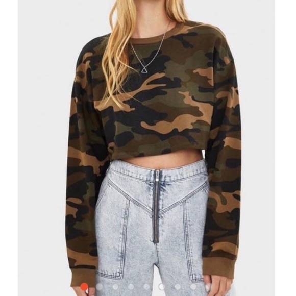 Bershka Tops - Bershka Camo Cropped Sweatshirt